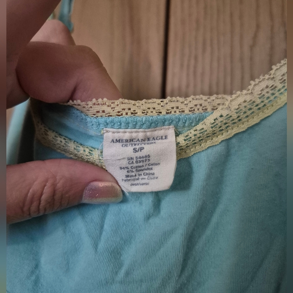 American Eagle Outfitters Light Blue Dress with Cream Lace - Picture 3 of 5